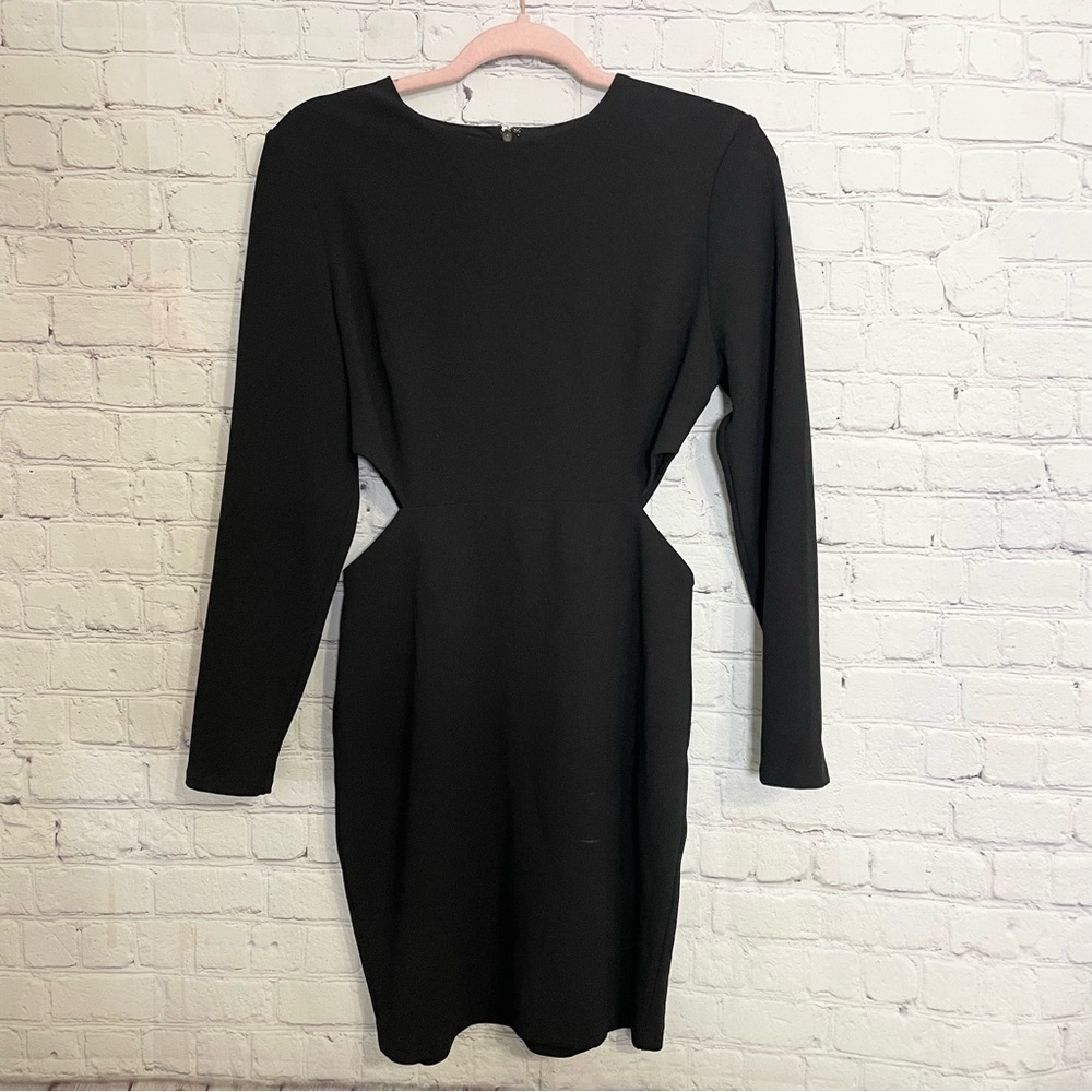 Express Big Shoulder Black Mini Cut Out Dress Size: Small
